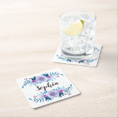 Lila Blumenstrauß mit Wasserfarbe Eigener Text Rechteckiger Pappuntersetzer (Vor Ort)