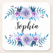 Lila Blumenstrauß mit Wasserfarbe Eigener Text Rechteckiger Pappuntersetzer (Vorderseite)