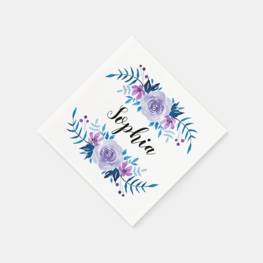 Lila Blumenstrauß mit Wasserfarbe Eigener Text Serviette (Ecke)