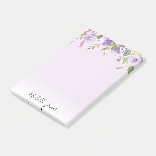 lila Blumenstrauß personalisierter Post, klebrige Post-it Klebezettel (angewinkelt)