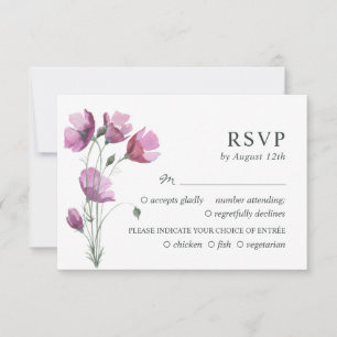 Lila Blumenstrauß. Rustikale einfache Hochzeit RSV RSVP Karte