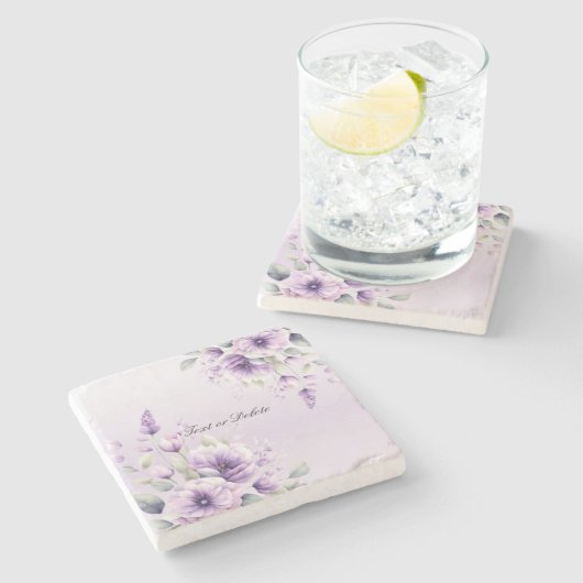 Lila Blumenstrauß-Untersetzer Steinuntersetzer (Seitenansicht)