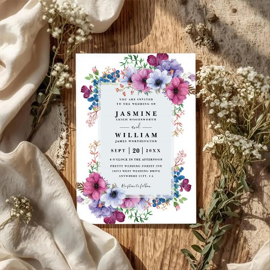 Lila Blumenstrauß Wildblumen Eleganter QR-Code Hoc Einladung