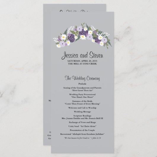 Lila Blumenstrauß | Zeremonie Progam Programm (Vorne/Hinten)