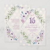 Lila Blumensüß 16 Geburtstag Einladung (Vorne/Hinten)