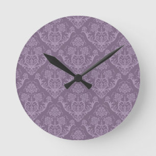 Lila Blumentapete Runde Wanduhr