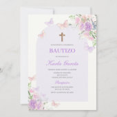 Lila Blumentaufe Spanische Einladung (Vorderseite)