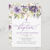 Lila Blumentaufen Einladung (Vorne/Hinten)