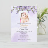 Lila Blumentaufen Einladung (Stehend Vorderseite)