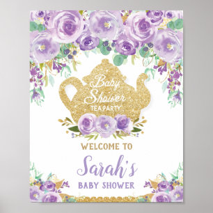 Lila Blumentee Party Babydusche Begrüßungszeichen Poster