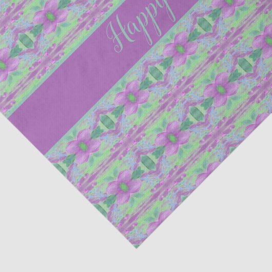 Lila Blumenteppichpapier mit Aquamarinen Druckfarb Seidenpapier (Ausschnitt)