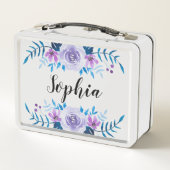 Lila Blumentext Metall Lunch Box (Rückseite)