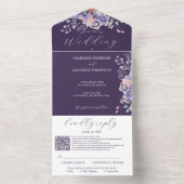 Lila Blumenträume Einfache QR-Hochzeit All In One Einladung (Innen Boden)
