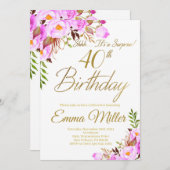 Lila Blumenüberraschung 40. Geburtstag Party Einladung (Vorne/Hinten)