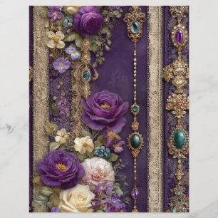Lila Blumenvintage-Junk-Journal-Schrappbuch-Papier