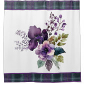 Lila Blumenvorhang mit Lila und grünem Kariertem D Duschvorhang (Vorderseite)