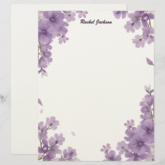 Lila Blumenvorlagpapier Briefbogen (Vorne/Hinten)