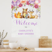Lila Blumenwald-Waldtiere Baby Girl Poster (Küche)