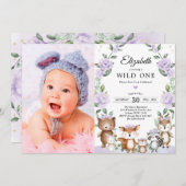 Lila Blumenwald Wilde Geburtstagsparty Einladung (Vorne/Hinten)