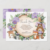 Lila Blumenwaldtierdusche Dankeskarte (Vorne/Hinten)