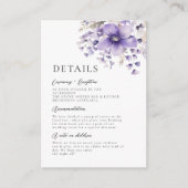Lila Blumenwasser-Hochzeitsdetails Begleitkarte (Vorderseite)