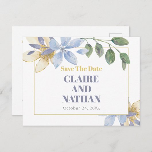 Lila Blumenwasser Save the Date Postkarte (Vorne/Hinten)