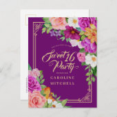 Lila Blumenwasser süß 16 Einladungspostkarte (Vorne/Hinten)