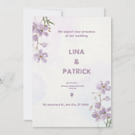 Lila Blumenwasserfarbe Einladung zur Hochzeit