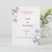 Lila Blumenwasserfarbe Einladung zur Hochzeit (Stehend Vorderseite)
