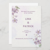 Lila Blumenwasserfarbe Einladung zur Hochzeit (Vorne/Hinten)