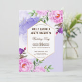 Lila Blumenwasserfarbe Gerahmte Hochzeit Einladung (Stehend Vorderseite)