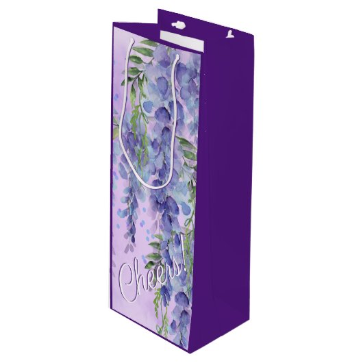 Lila Blumenwatercolor Weintasche Geschenktüte Für Weinflaschen (Vorderseite Schrägansicht)