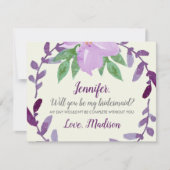 Lila Blumenwein wird meine Brautjungfrau sein Einladung (Vorderseite)