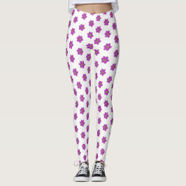 Lila Blumenweißmuster Leggings