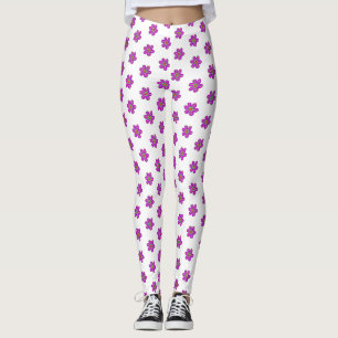 Lila Blumenweißmuster Leggings