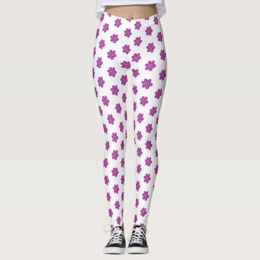 Lila Blumenweißmuster Leggings (Vorderseite)