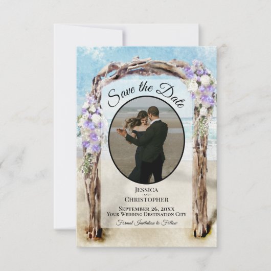 Lila Blumenwetter-Foto-Hochzeit Save The Date (Vorderseite)