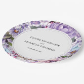 Lila Blumenwetter-Hochzeit Personalisiert Pappteller (Schrägansicht)