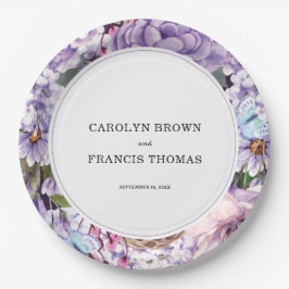 Lila Blumenwetter-Hochzeit Personalisiert Pappteller