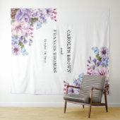 Lila Blumenwetter-Hochzeit Personalisiert Wandteppich (Beispiel (Horizontal))