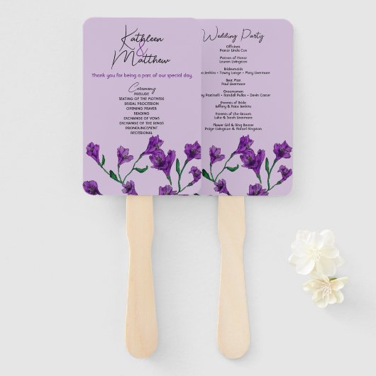 Lila Blumenwetterhochzeit Fächer (Vorne und Hinten)