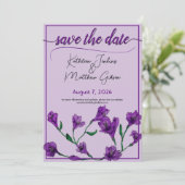 Lila Blumenwetterhochzeit Save The Date (Stehend Vorderseite)