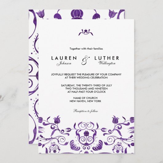 Lila Blumenwirl Wedding oder Bridal Invites 3455 Einladung (Vorne/Hinten)