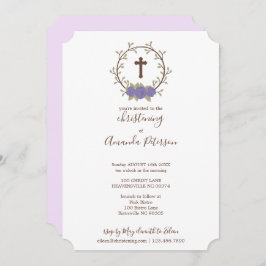 Lila Blumenwreath-Kreuz-Taufe-Taufe Einladung
