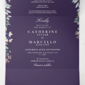 Lila Blumenzähne Monogramm Foto Hochzeit Dreifach Gefaltete Einladung (Innenseite Mitte)