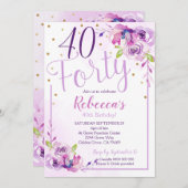 Lila Blumenzauber 40. Geburtstag Einladung 40. (Vorne/Hinten)