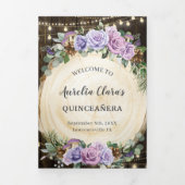 Lila Blumenzauberwald Quinceañera-Programm Dreifach Gefaltete Einladung (Cover)