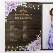 Lila Blumenzauberwald Quinceañera-Programm Dreifach Gefaltete Einladung (Innen Erste Seite)