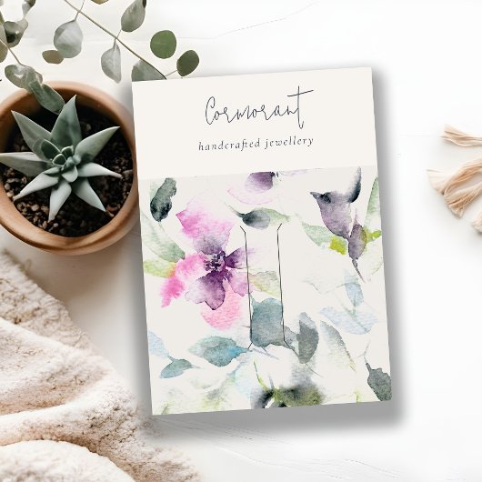 Lila Blumenzellenhalter mit weichrosa Button Visitenkarte