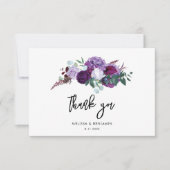 Lila Blumenzellenschrift Dankeskarte (Vorderseite)